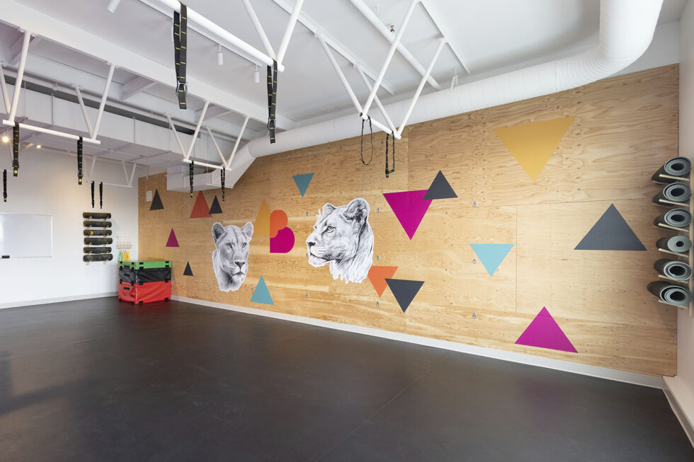 murale imprimée lionnes et triangles